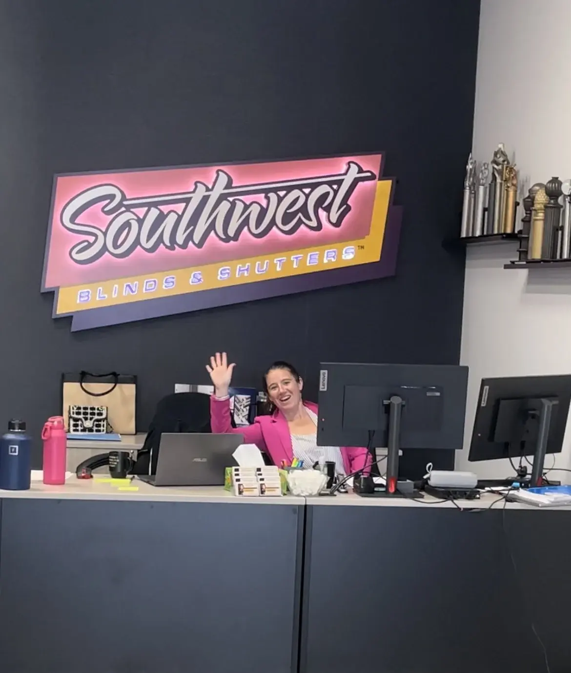 Southwest Blinds and Shutters team member welcoming customers in Henderson